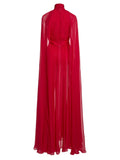 Arrival Red Color Women Fashion Cloak Sleeve Slim Floor-length Dress Elegant Eveening Party Celebrate Prom Outfit