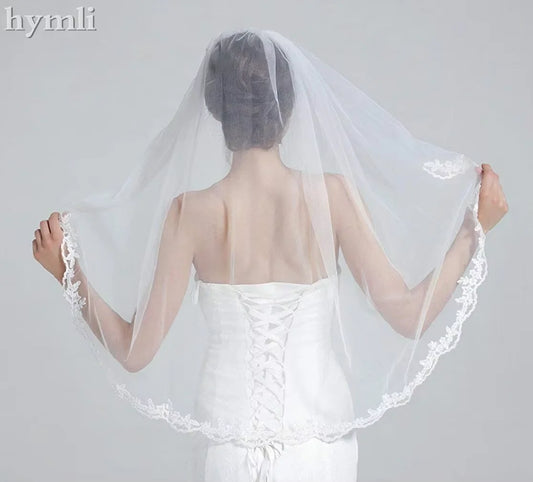 Floral Lace Edge Bridal Veil Fingertip Ivory Wedding Veil Ivory