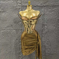 Golden Silver Women Sexy Strapless Shinning Crystal 2 Pieces Bodycon Mini Dress Birthday Party Photo Shoot Celebrate Stage Wear Gold