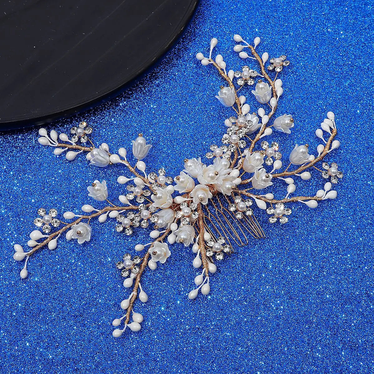 Wedding Accessories Gold Color Hair Comb Pin Flower Head Pieces For Brides Crystal Evening Party Dress Headdress Bridal Jewelry b