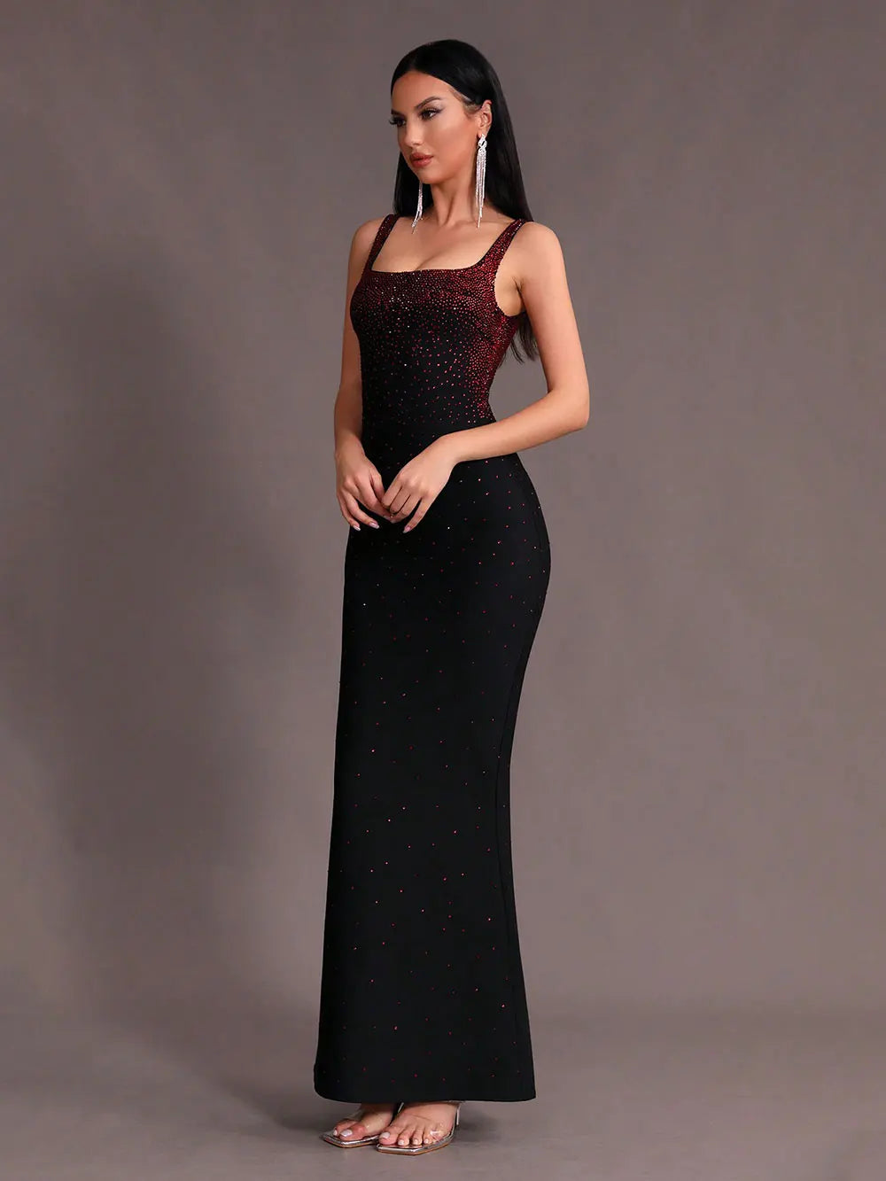 Elegant Women Light Luxury Hot Diamond Bandage Dress Camisole Sleeveless Bodycon backless Long Dress Evening Party Vestidos
