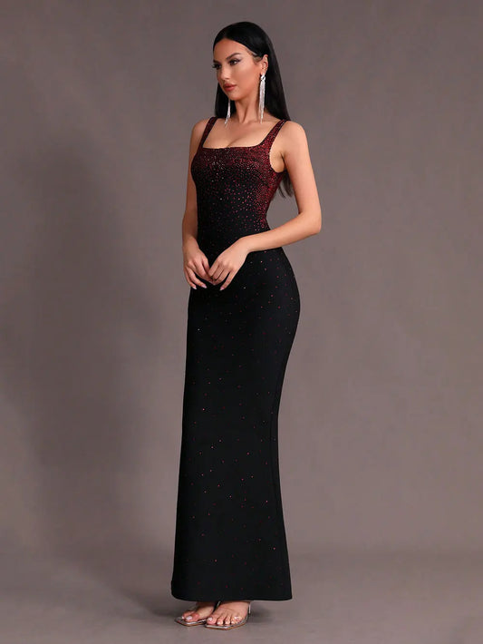 Elegant Women Light Luxury Hot Diamond Bandage Dress Camisole Sleeveless Bodycon backless Long Dress Evening Party Vestidos