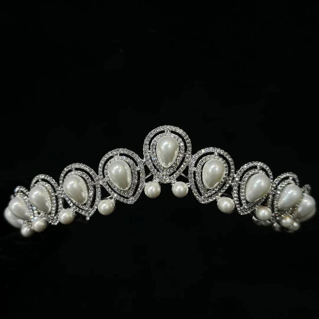 Crystal Pearl Tiaras and Crowns Rhinestones Diadem Bride Women Princess Queen Headband Bridal Hair Jewelry Wedding Accessories