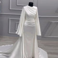 Arabic Wedding Dresses O-Neck Customized Long Sleeves Satin Mermaid Muslim Bridal Gown Vestidos De Novia Ivory