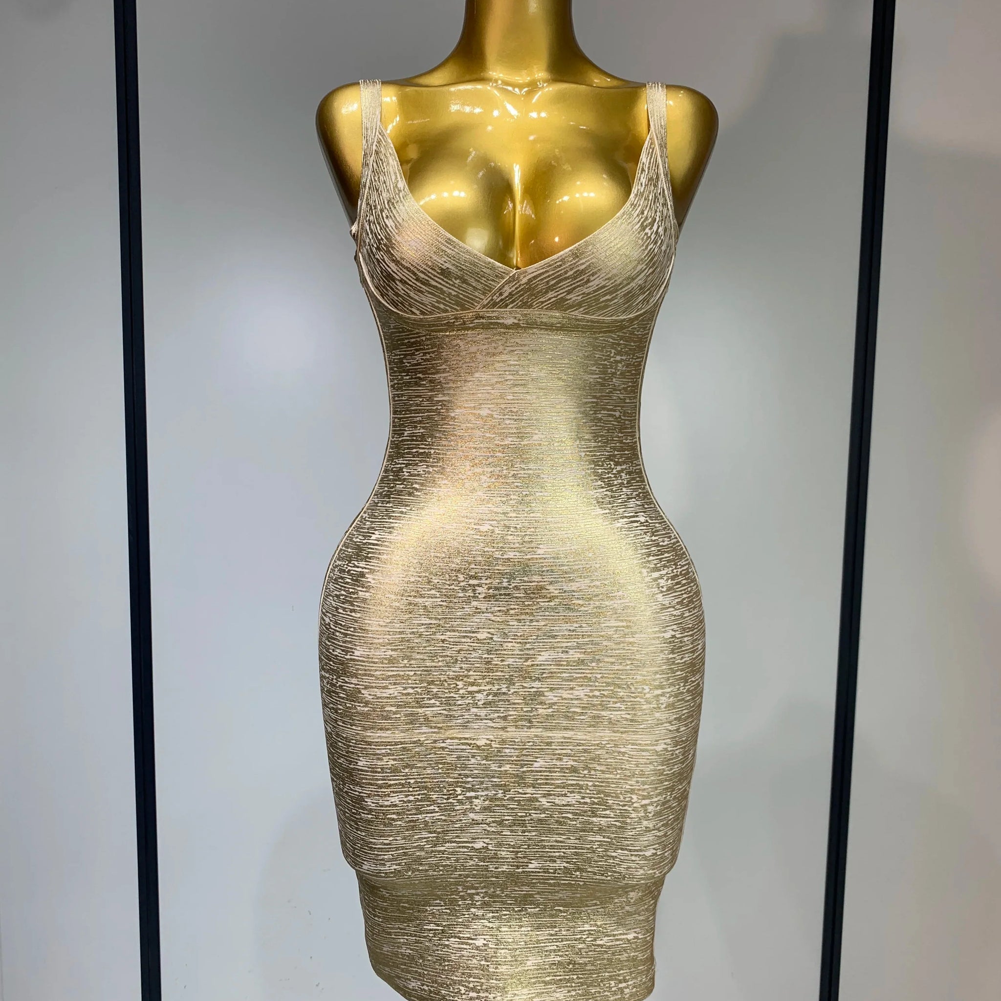 High Quality Celebrity Elegant Gold Bodycon Bandage Dress Women Sexy Nightclub Evening Party Luxury Birthday Dress Vestidos Gold