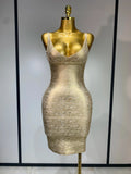 High Quality Celebrity Elegant Gold Bodycon Bandage Dress Women Sexy Nightclub Evening Party Luxury Birthday Dress Vestidos Gold