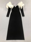 2024 Sexy Women Long Bandage Dress Fashionable Off Shoulder Chiffon Patchwork Long Sleeved Bodycon Backless Dress Party Vestidos
