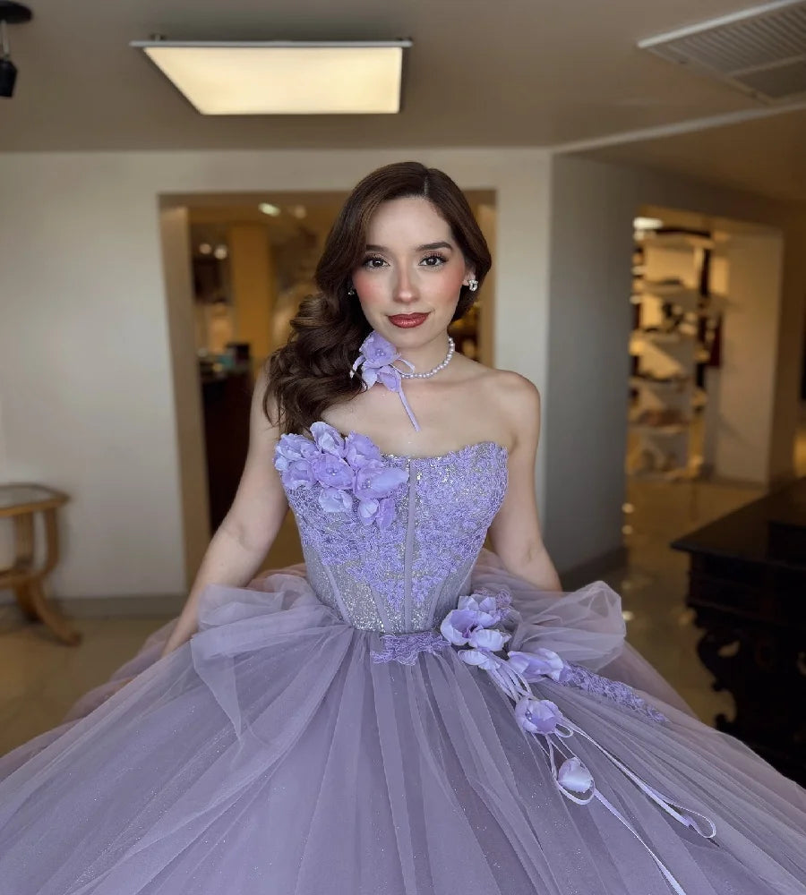 Graceful Lilac Quinceanera Dresses 2025 With 3D Flowers Ball Gown Beaded Sweet 16 Dress Birthday Vestio De 15 Anos Customized