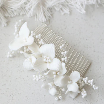 Wedding Accessories Porcelain Flower Hair Comb Pin Silver Gold Color Hairpins For Brides Women Gifts Head Pieces Bridal Jewelry silver color a