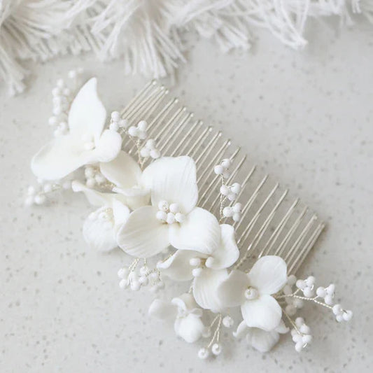 Wedding Accessories Porcelain Flower Hair Comb Pin Silver Gold Color Hairpins For Brides Women Gifts Head Pieces Bridal Jewelry silver color a