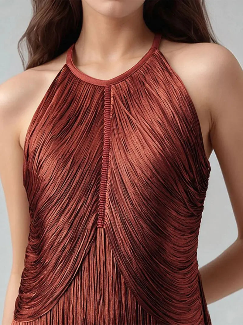 Modphy Sexy Tassel Ankle Bodycon Bandage Long Dress Celebrity Elegant Evening Club Luxury Birthday Party Outfit ﻿