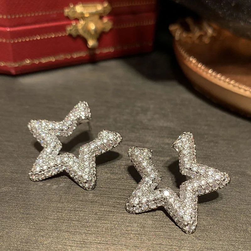 Luxury Star AAA Zircon Bridal Earrings CZ Cubic Zirconia Wedding Earring For Brides Accessories Women Girl Dinner Party Jewelry
