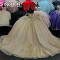 Princess Gold Quinceanera Dresses Off Shoulder Puffy Tulle Lace Princess Vestio De 15 Anos Xv Charro Birthday Customized Gold
