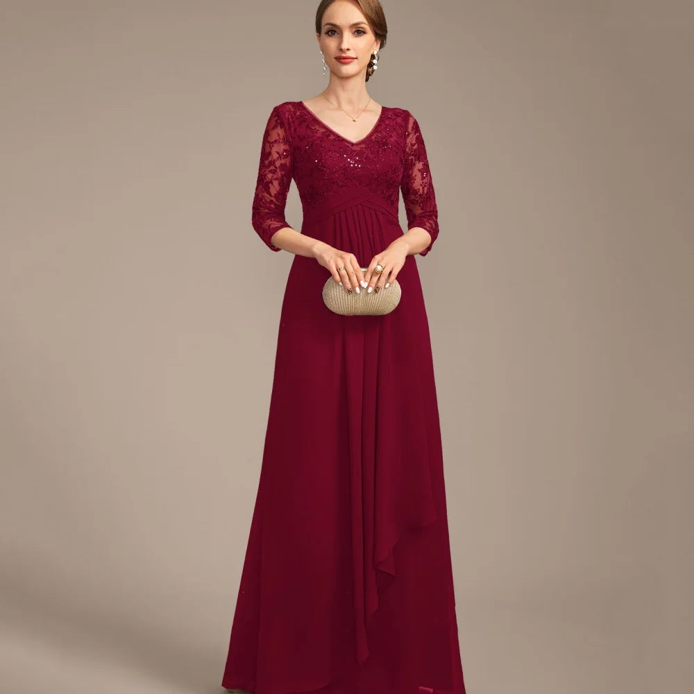 Customized Mother of Dresses V Neck Lace Bride Party Dress A Line Formal Elegant Evening Gowns robes invitée mariage picture color