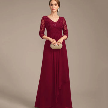 Customized Mother of Dresses V Neck Lace Bride Party Dress A Line Formal Elegant Evening Gowns robes invitée mariage picture color