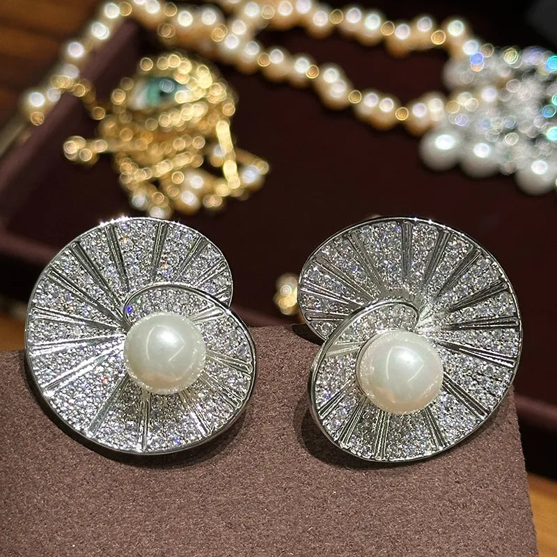Luxury Pearl AAA Zircon Bridal Earrings CZ Cubic Zirconia Wedding Earring For Brides Bridesmaids Accessories Women Prom Jewelry b