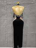 Women Sexy Off the Shoulder Shinning Crystal Bodycon Long Dress Velvet Celebrate Nightclub Party Birthday Dress