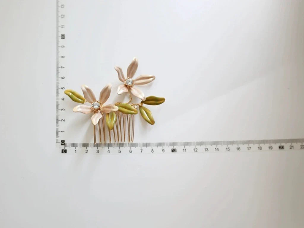 Bridal Jewelry Flower Hair Comb Pin Clip Gold Color Hairpin For Brides Leaf Crystal Rhinestones Head Pieces Wedding Accessories b