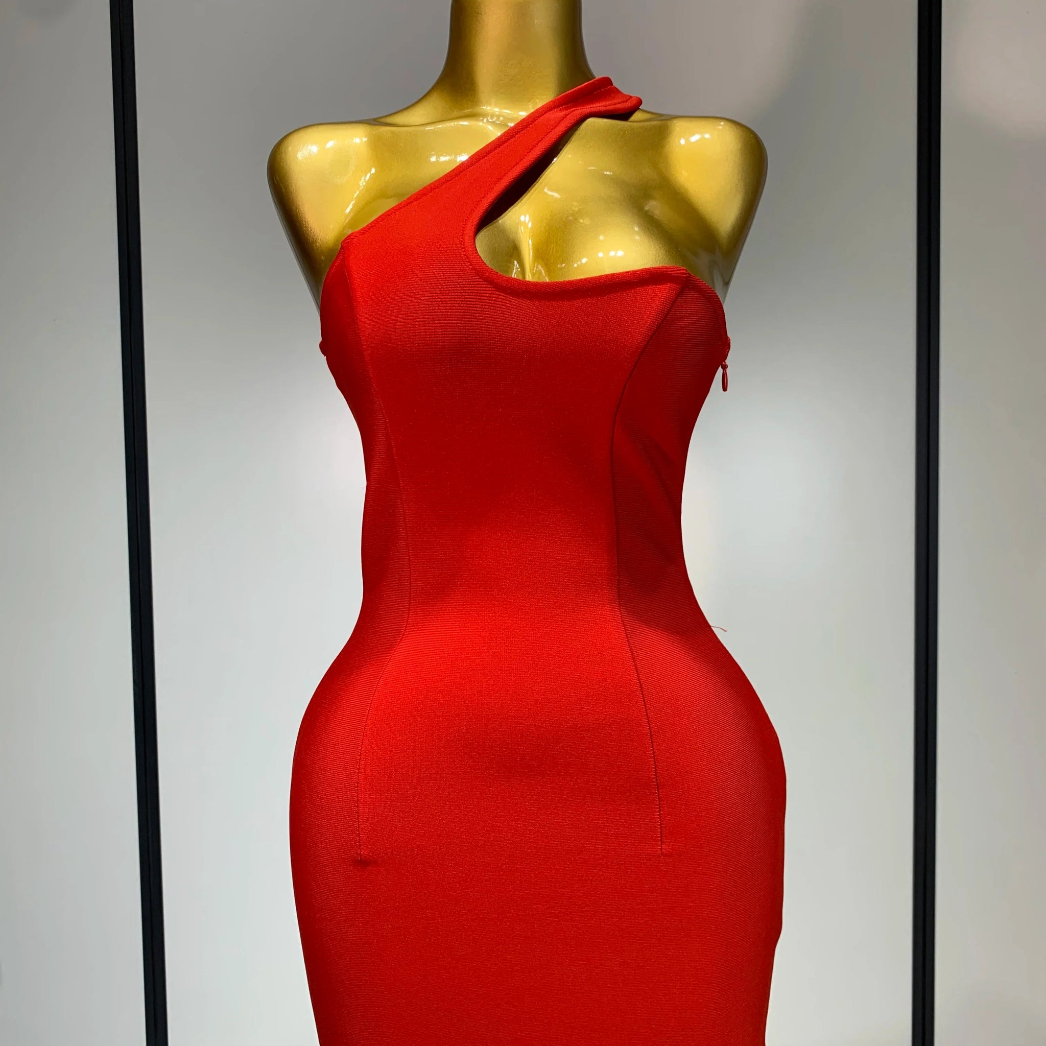 Luxury Birthday Dress Women Red Color Sexy One Shoulder Bodycon Bandage Mini Dress Celebrate Club Party Evening Fashion Dress Red