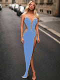 Women Sexy Strapless Shinning Rhinestones Bodycon Bandage Long Dress Fashion Celebrate Evening Party Vestido