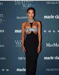 Luxury Shining Diamonds Sexy Hollow Out Halter Sheath Black Ankle Length Dress Party Dress Celebrity Birthday Vestido