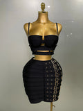 Women Sexy Bandage Tops Fashion Pencil Skirts Set Nightclub Party Celebrate Women's Set black