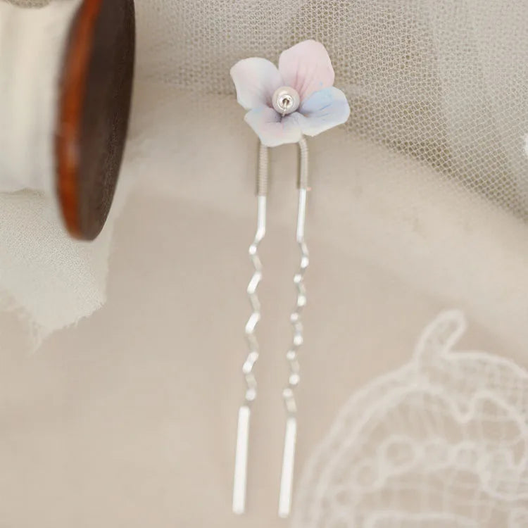 Wedding Accessories Porcelain Flower Hair Pin Clip Yellow Blue Hairpin For Brides Women Girl Head Piece Headdress Bridal Jewelry 2