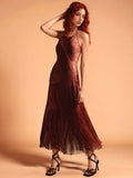 2025 Spring Sexy Women's Tassel Bandage Dress Hanging Neck Sleeveless Bodycon Backless Long Dresses Evening Club Party Vestidos