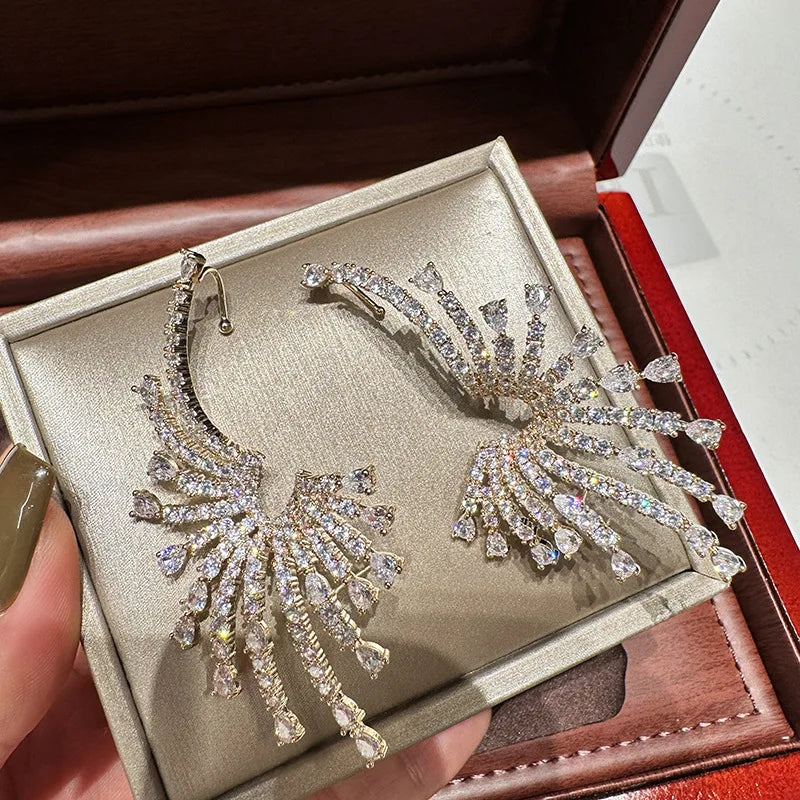 High Quality AAA Zircon Bridal Earrings Gold Color Cubic Zirconia Wedding Earring Brides Women Accessories Birthday Gift Jewelry