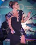 Top Quality Women Short Sleeve Shinning Crystal Bodycon Bandage Long Dress Celebrity Singer Performance Costume Stage Wear