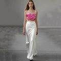 Sexy Pearl Flower Pearl Flower + Long Skirt Set Women Backless Wedding Holiday Party Lady Elegant Outfits Summer New WHITE