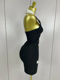 Sexy Backless Halter Button Bodycon Black Mini Bandage Dress Women Celebrity Elegant Evening Club Party Outfit