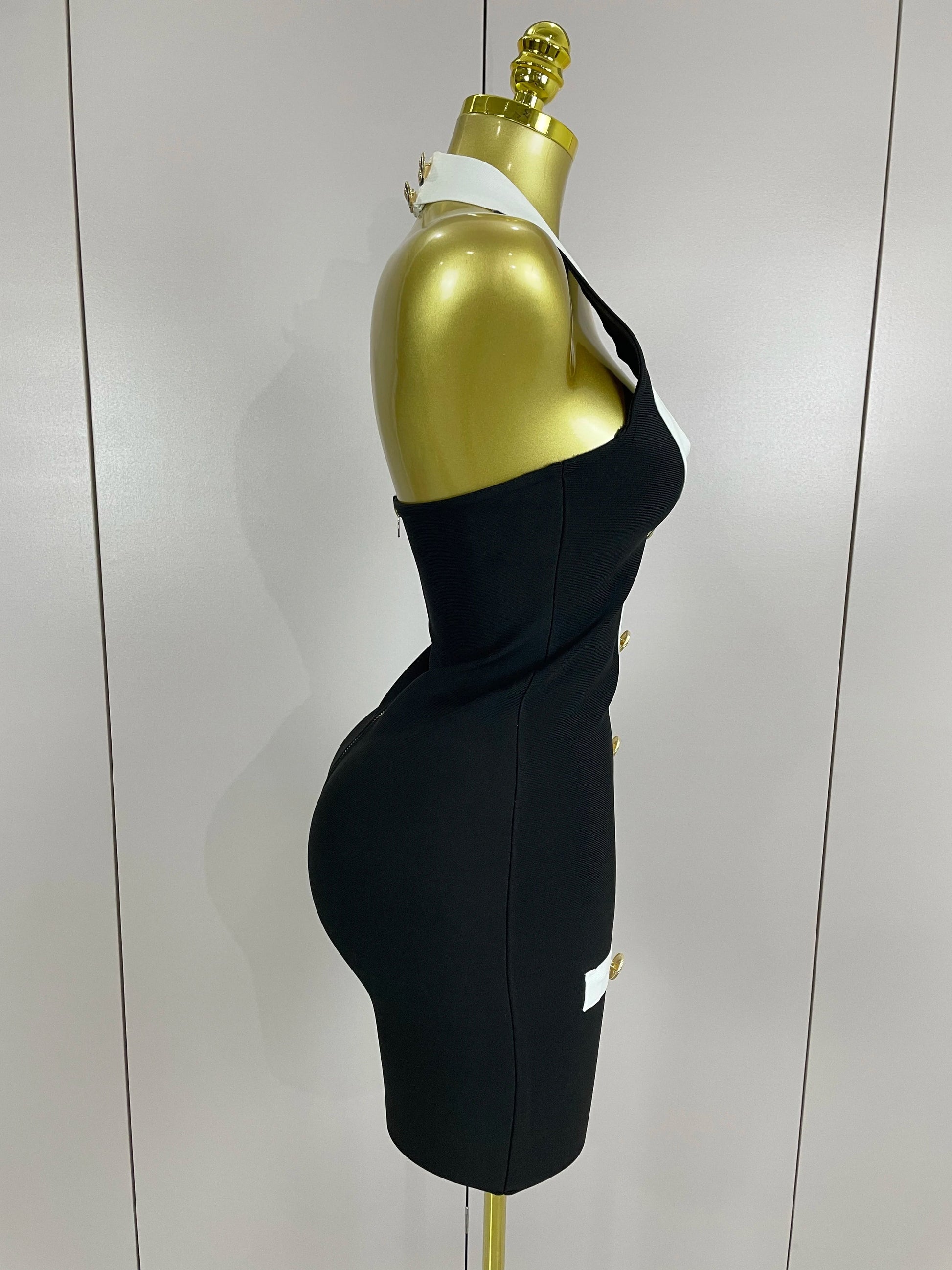 Sexy Backless Halter Button Bodycon Black Mini Bandage Dress Women Celebrity Elegant Evening Club Party Outfit