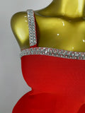 Women Celebrity Luxury Sexy Summer Square Collar Red Crystal Mini Bandage Dress Knitted Elegant Evening Club Party Outfit