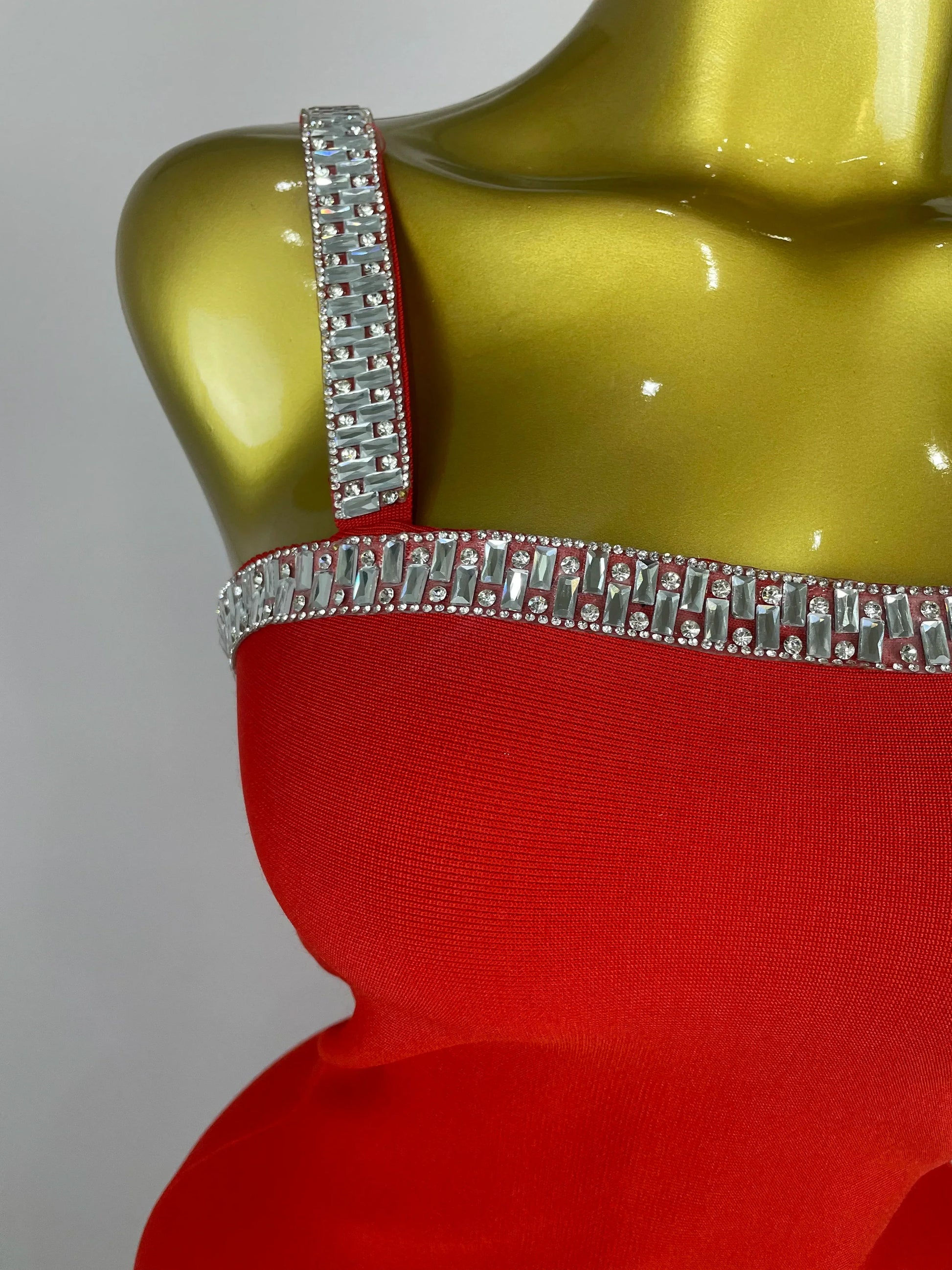 Women Celebrity Luxury Sexy Summer Square Collar Red Crystal Mini Bandage Dress Knitted Elegant Evening Club Party Outfit