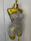 Sparkly Sequin Diamond MeshTransparent Top Dress Two Piece Set Women Sexy Evening Party Celebrate Birthday Photo Shoot Wear