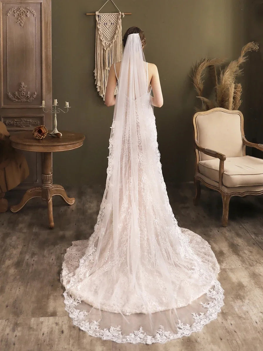 1 Layer Lace Wedding Veil Chapel Bridal Accessories Ivory Long Bride Veil