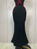 black Off Shoulder Red Flower Bandage Long Dress Women Elegant Fshion Celebrity Party Dress