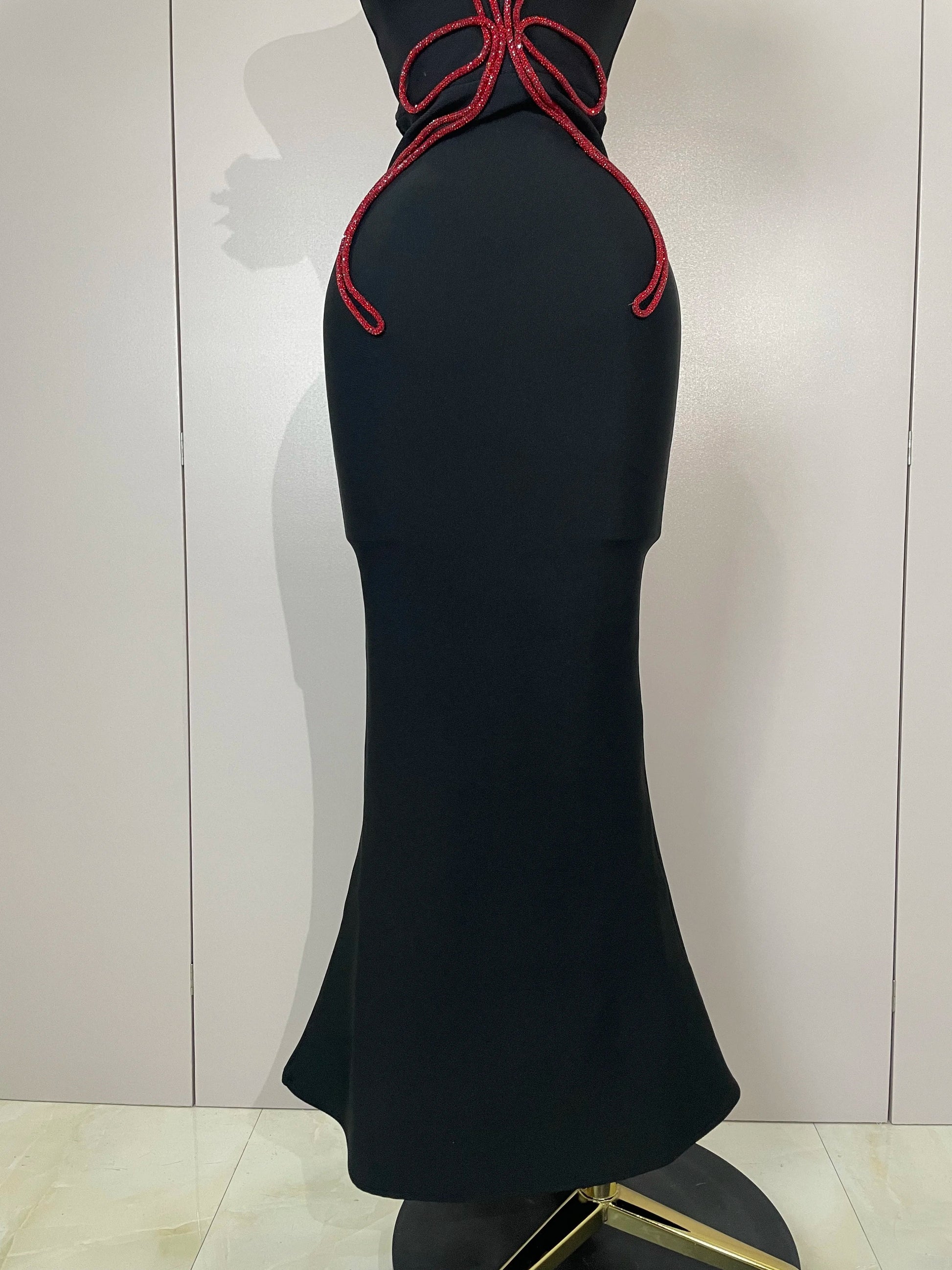 black Off Shoulder Red Flower Bandage Long Dress Women Elegant Fshion Celebrity Party Dress