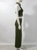 Black Army Green Bandage Two Pieces Sets Sexy Diamond Bead Halter Top Long Skirt Women Bodycon Clothing Elegant Party Sets