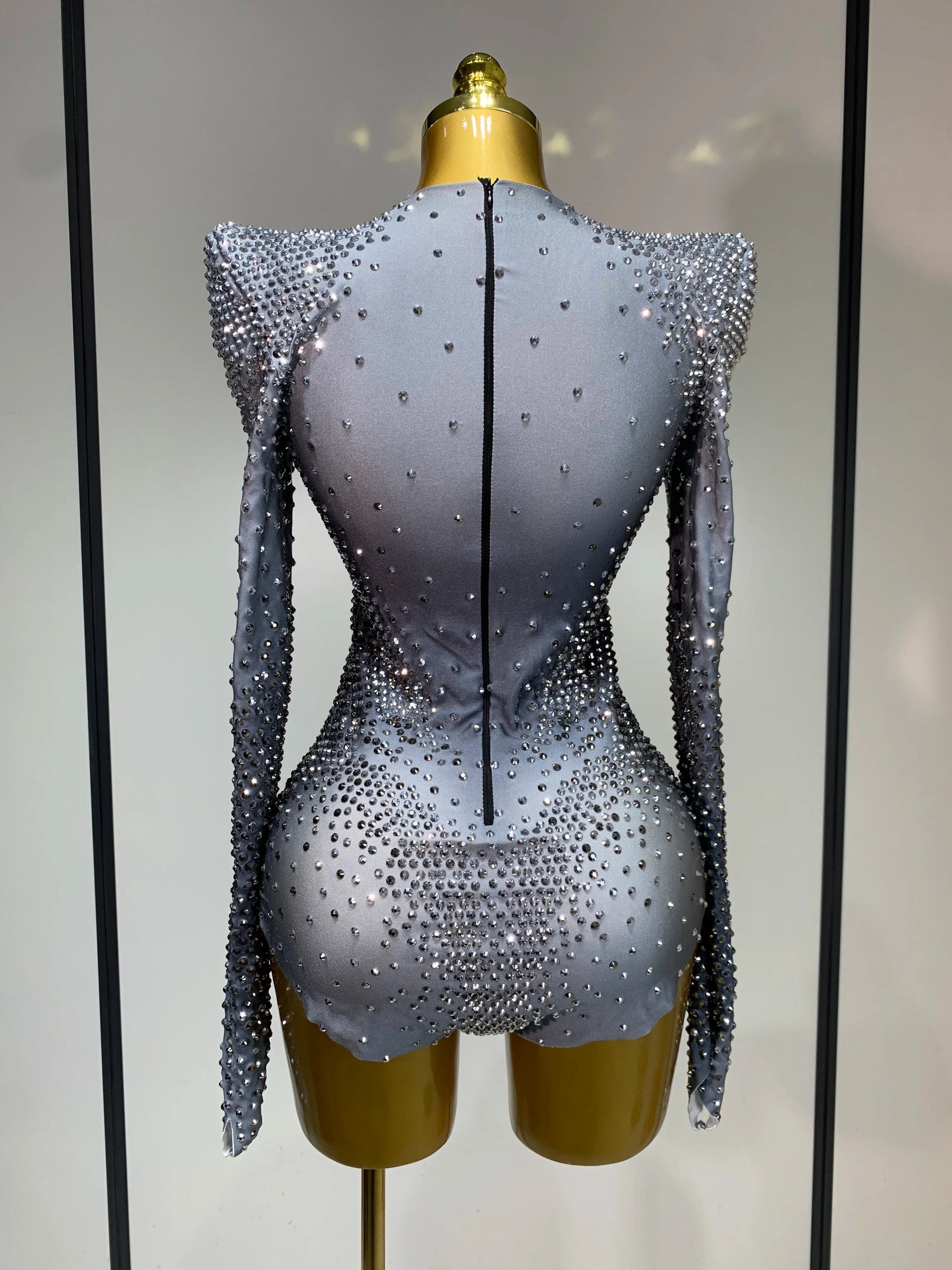 Sparkle Silver Rhinestones Stretch Bodysuits Women Luxury Birthday Evening Party Sexy Nightclub Singer Stage Costume