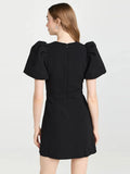 2024 Sexy Women's Water Diamond Butterfly Knot Design Bandage Dress O-Neck Bubble Short Sleeve Hollow Bodycon Mini Dress Vestido