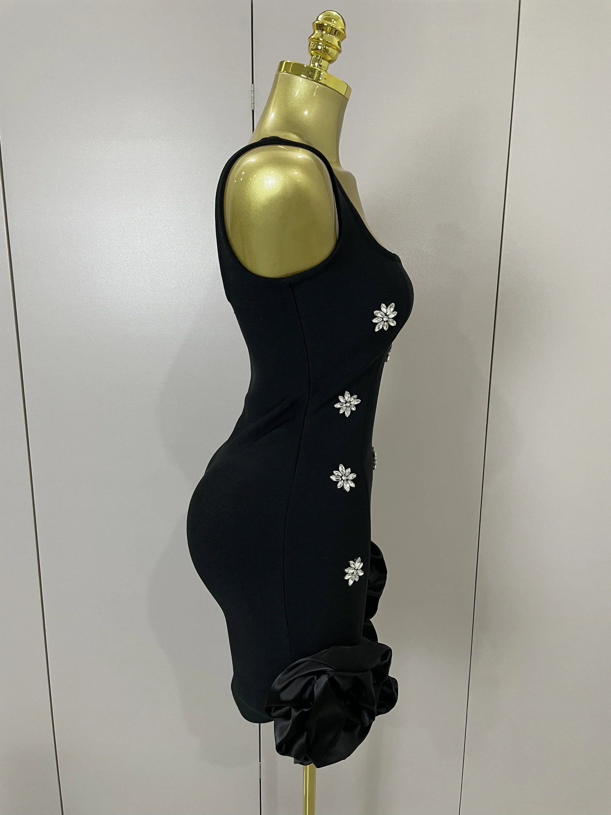 STyle Shining Crystal Women Sleeveless Bodycon Mini Bandage Dress Elegant Ruffles Cute Birthday Party Celebrate Dress
