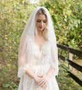 Wedding Veil with Lace Appliqued Light Ivory Elbow and Fingertip Length Bridal Veil