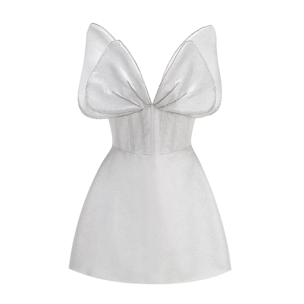 White Color Women Sleeveless Sexy V-Neck A-Line Mini Dress Fashion Birthday Party Celebrate Girls' Vacation Outfit