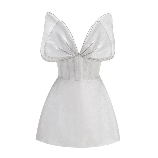 White Color Women Sleeveless Sexy V-Neck A-Line Mini Dress Fashion Birthday Party Celebrate Girls' Vacation Outfit