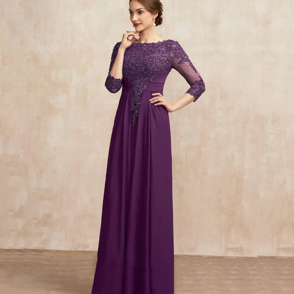 Elegant Formal Mother Of The Bride Dress Sheath Appliques Chiffon New Wedding Party Gown שמלה סקסית לארוע לערב אמא של כלה As Picture