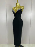 Women Sexy Strapless Sparkly Rhinestones Bodycon Bandage Long Dress Fashion Celebrate Evening Party Luxury Birthday Dresses