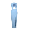 Black Skyblue Color Women Sexy Halter Off the Shoulder Bodycon Mid-calf Bandage Dress Fashion Nightclub Party Celebrate Dress