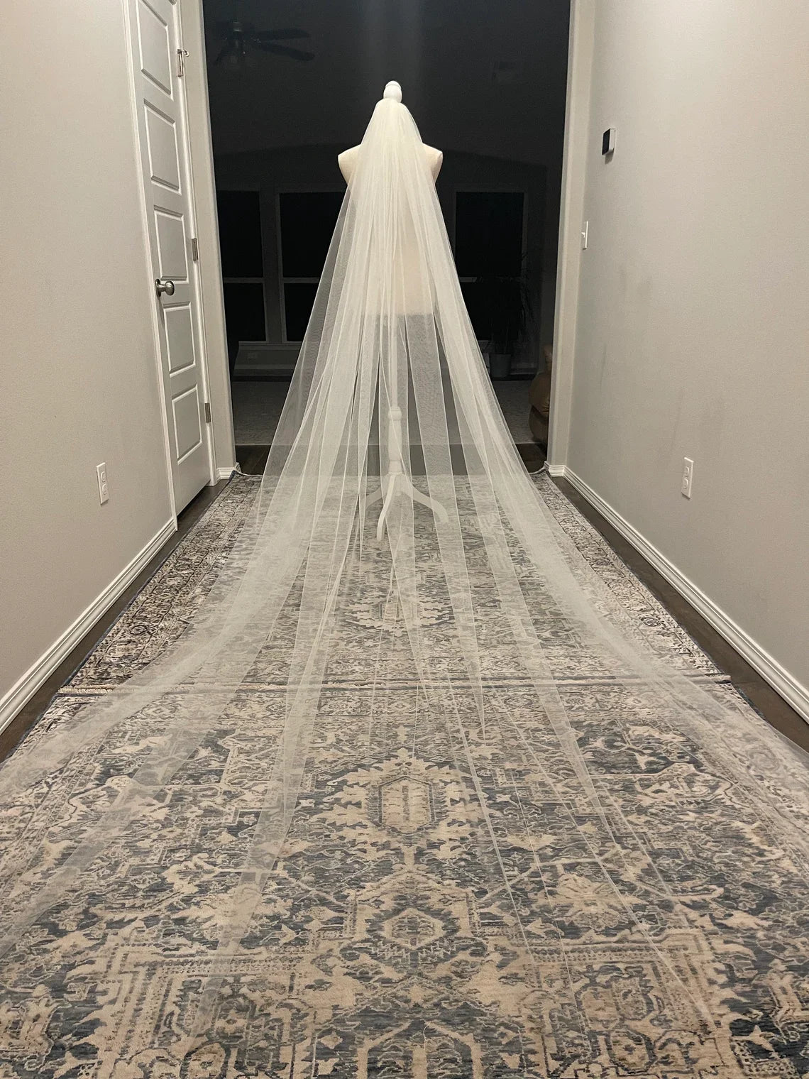 Cathedral Wedding Veil White Off-White Champagne Ivory Colors Minimalistic Design with Metal Comb